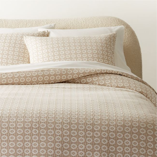 Melina Organic Cotton Natural and Warm White King Duvet Cover | CB2