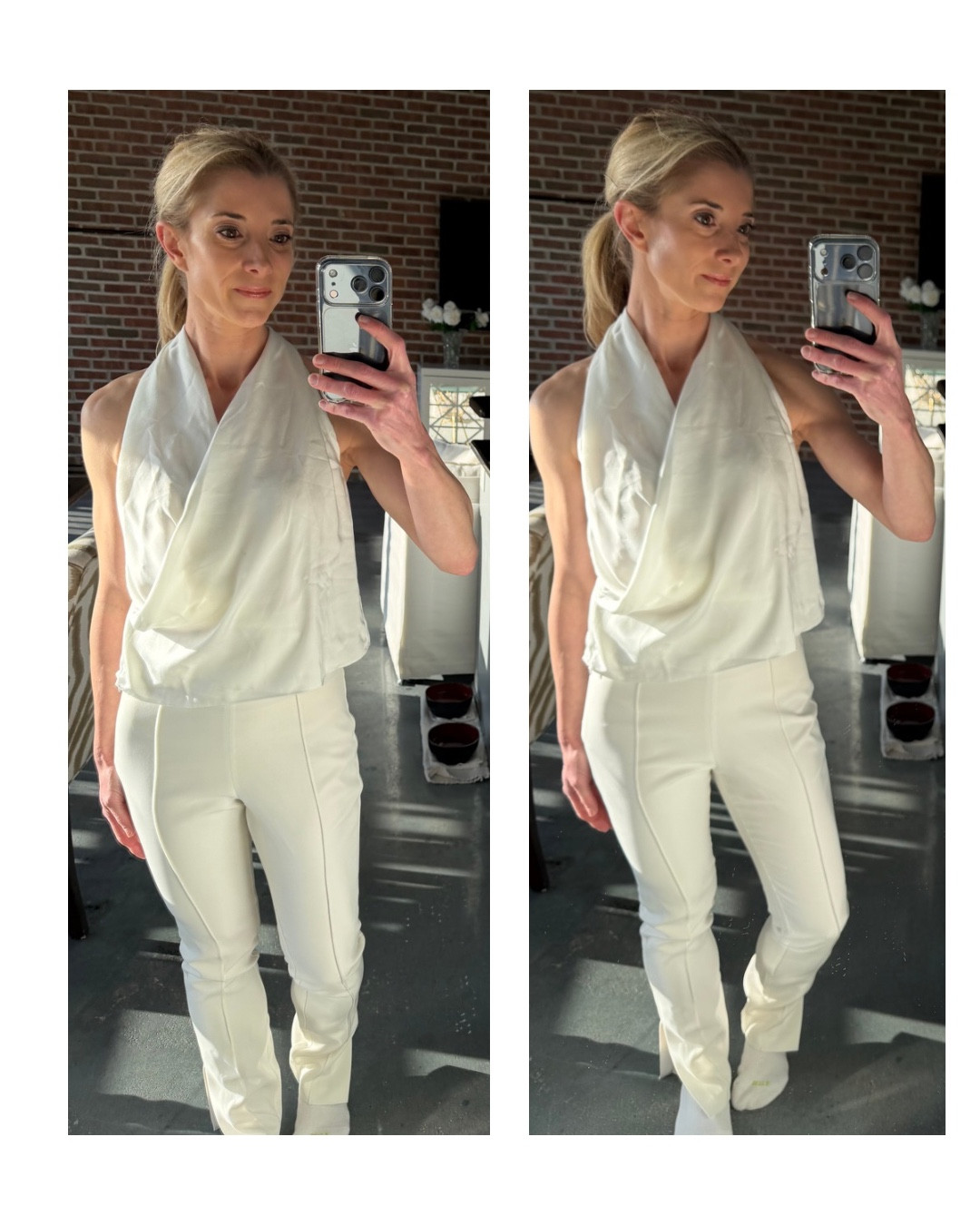 Backless halter top in LTK petite size xs paired with high rise straight leg LTK workwear cinq a sept Brianne pants. LTK ootd spring outfits styled  

#LTKWorkwear #LTKootd #LTKPetite