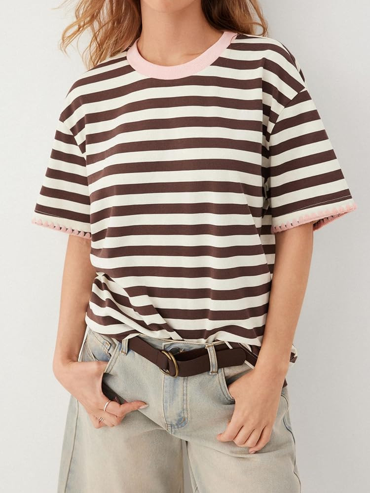 CIDER Women Striped Tops Oversized Loose Crew Neck T-Shirts Short Sleeve Casual Summer Tee Shirts | Amazon (US)