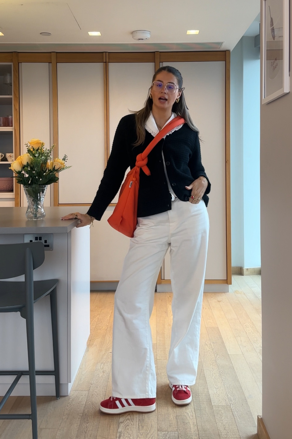 I can never get a good screenshot because i don’t stop talking🤠 

white jeans Uniqlo wide leg straight leg denim, black metal silver buckle hardware, gold jewellery, orange crossbody bag, black Uniqlo cardigan, knitwear spring, white collard blouse cute shirt short sleeve and other stories H&M ganni asos summer workwear red campus 00’s adidas shoes trainers sneakers #LTKxUNIQLO #ThisIsMyBestT

#LTKstyletip #LTKworkwear