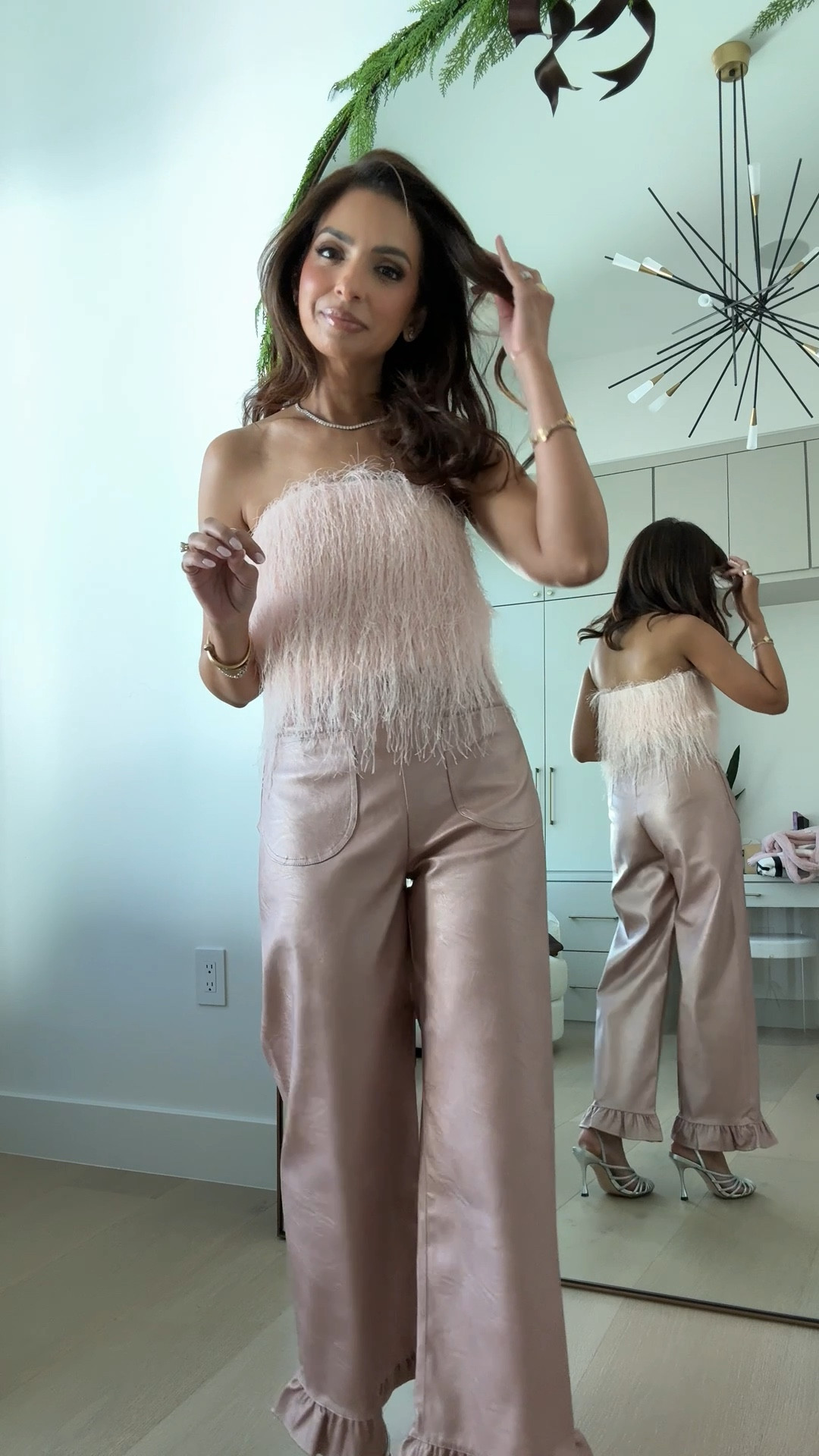 Obsessed with this pink Anthropologie look for a holiday party or NYE! So cute. I’m wearing an XXS in the top and a 24 in the pants 🤍

#LTKHoliday