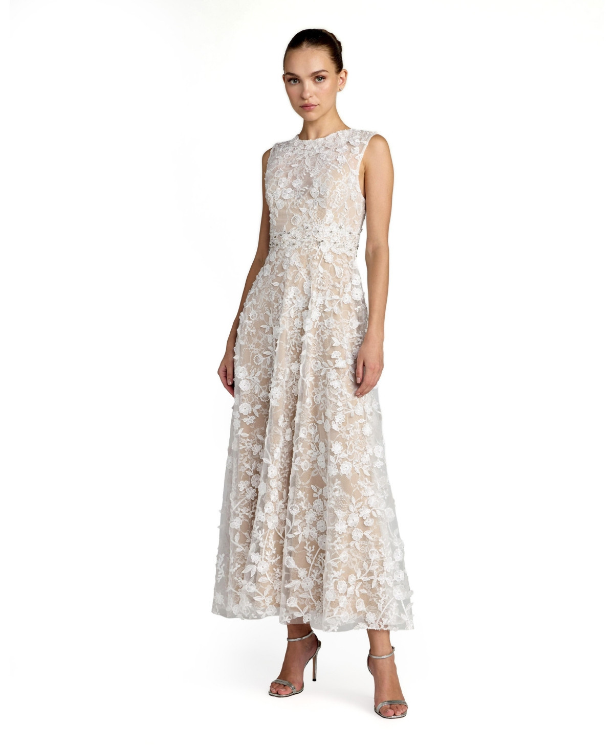 Mac Duggal Women's Floral Embroidered High Neck Midi Dress - Ivory nude | Macy's