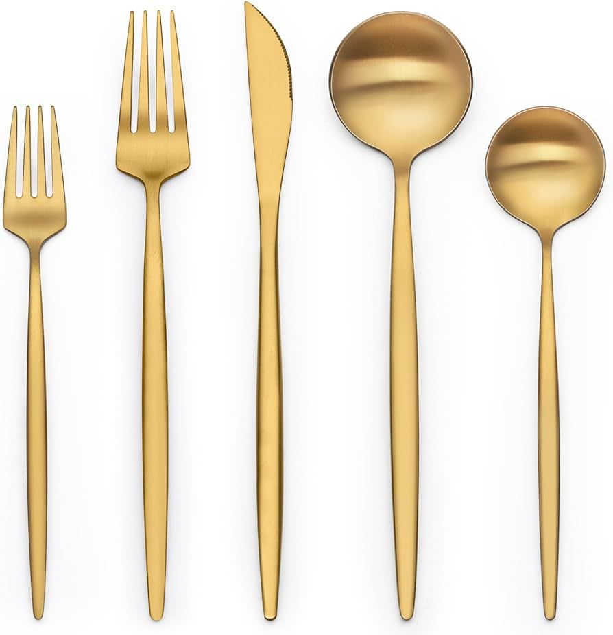 20 Piece Gold Silverware Set for 4, Terlulu Stainless Steel Flatware Set, Gold Cutlery Set Utensi... | Amazon (US)