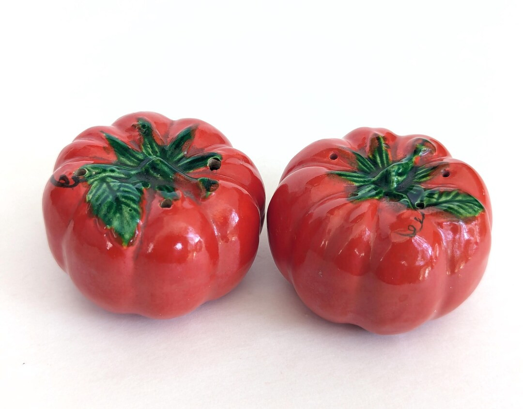 Vintage Made in Japan Tomato Salt & Pepper Shaker Set- Ceramic Red Green Handpainted Details Kitc... | Etsy (US)