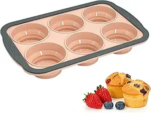 Silicone Muffin Pans for Baking with Metal Frame, 6-Cup Silicone Muffin Pan, Non-BPA Nonstick Coa... | Amazon (US)