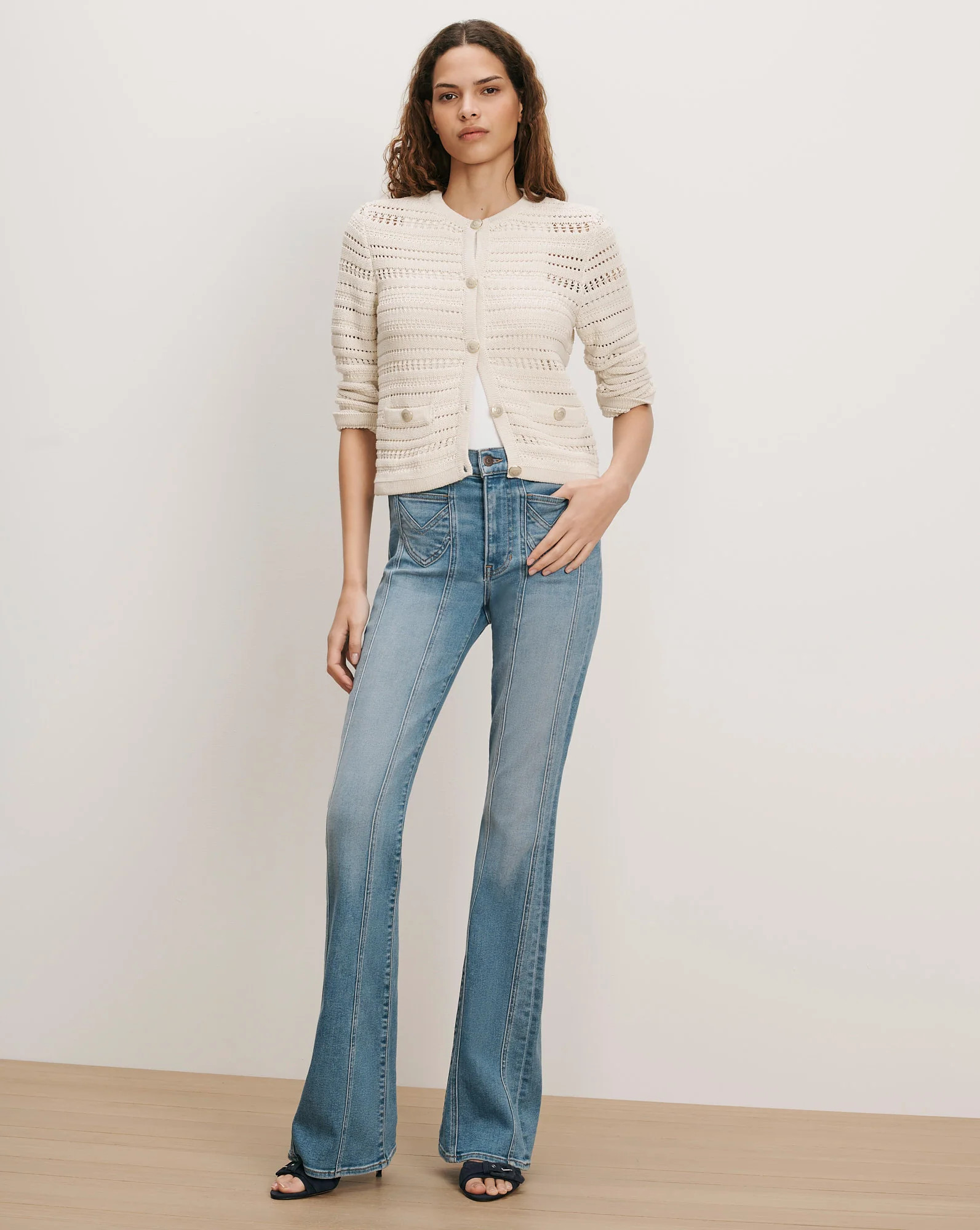 Bellingham Pointelle Cardigan in Ecru | Veronica Beard | Veronica Beard