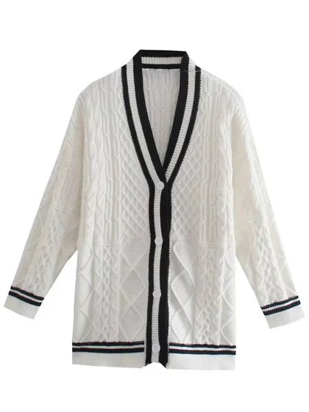 'Pam' Contrast Trim Oversize Cable Knit Cardigan | Goodnight Macaroon