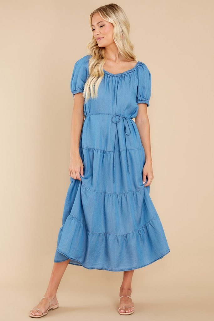 Firefly Nights Medium Chambray Midi Dress | Red Dress 