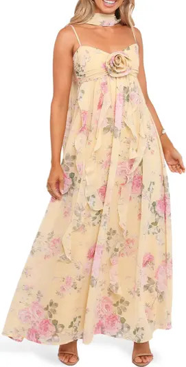 Tully Floral Rosette Maxi Dress with Removable Scarf | Nordstrom