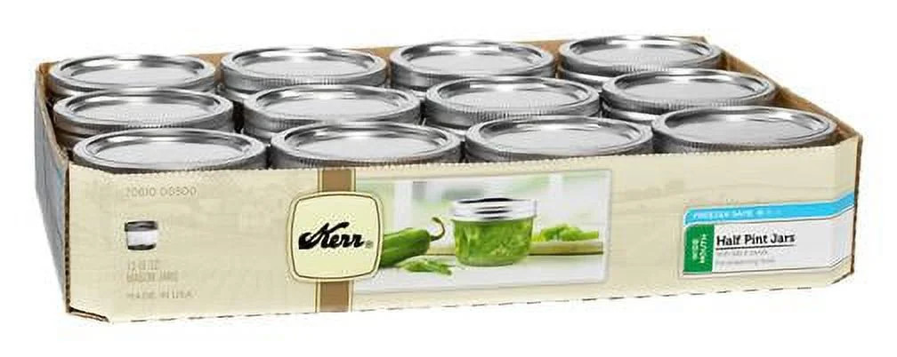 Kerr Canning Jars, Wide Mouth Half-Pint (8 oz.) Mason Jars with Lids and Bands, 12 Count | Walmart (US)