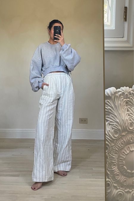 Spring in cropped sweatshirt and striped trousers 

#LTKstyletip #LTKfindsunder50