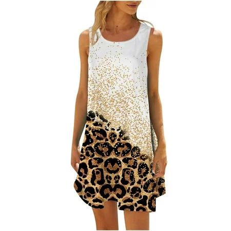COFEST Women s Loose Knee-Length Tank Dresss Clearance Summer Trendy Sleeveless Round Neck Dress Cas | Walmart (US)