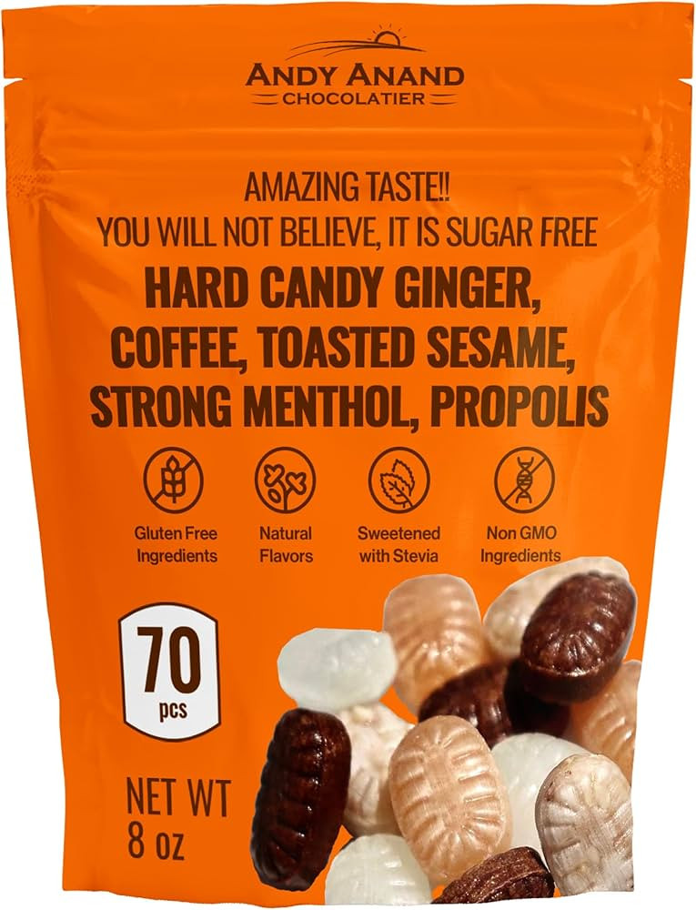 Andy Anand 70pc Sugar Free Hard Candy Ginger, Coffee, Toasted Sesame, Strong Menthol, Propolis. S... | Amazon (US)