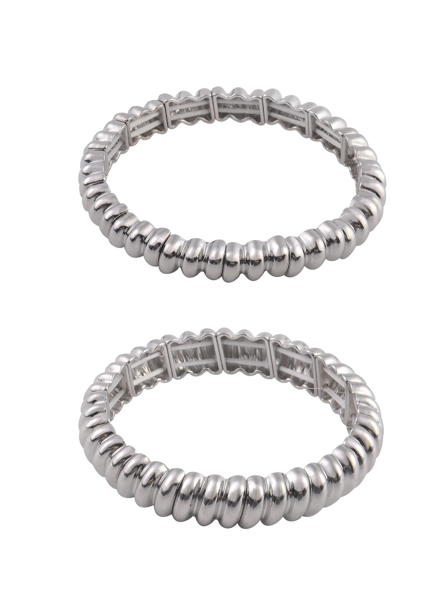 Time and Tru Adult Female Silver-Tone Textured Cast 2pc Stretch Bracelet Set | Walmart (US)