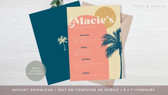 Retro Miami Bachelorette Itinerary Template Digital Download - Etsy | Etsy (US)