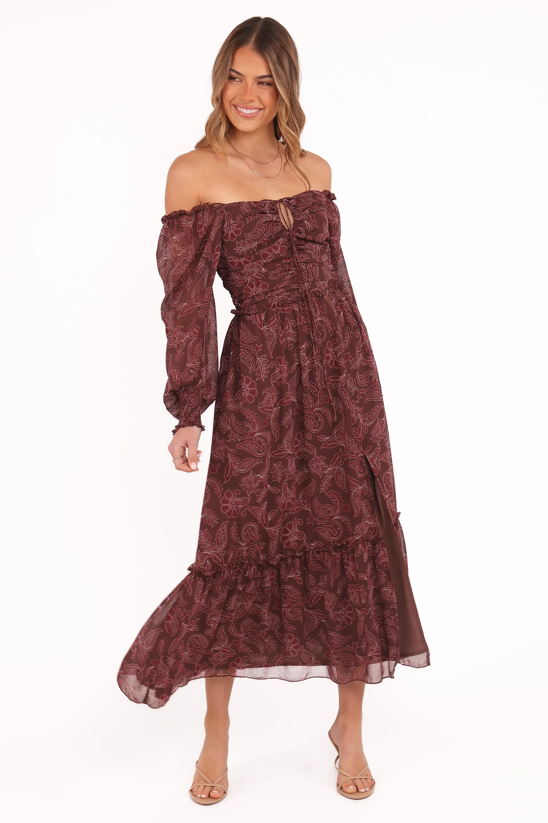 Keziah Long Sleeve Maxi Dress - Burgundy Paisley | Petal & Pup (US)