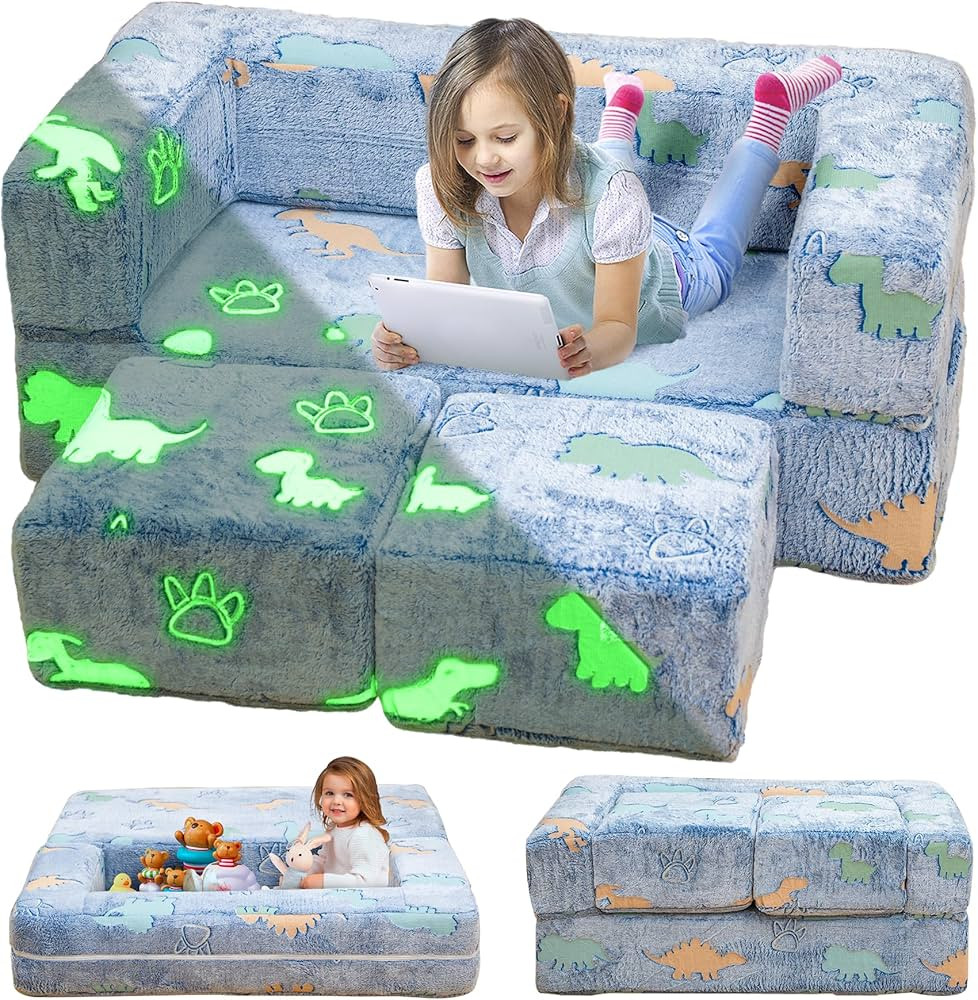 Modular Kids Play Couch,Glow in The Dark Kids Play Couch Toddler Couch,Nugget Couch for Kids,Conv... | Amazon (US)