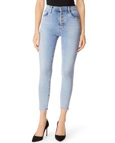 Lillie High-Rise Cropped Skinny Jeans w/ Button Fly | Bergdorf Goodman
