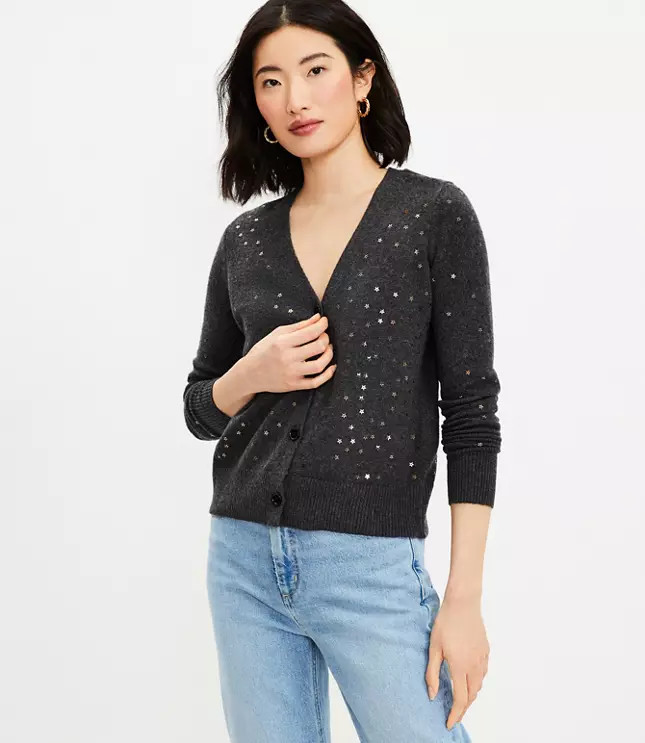 Star Sequin V-Neck Cardigan | LOFT
