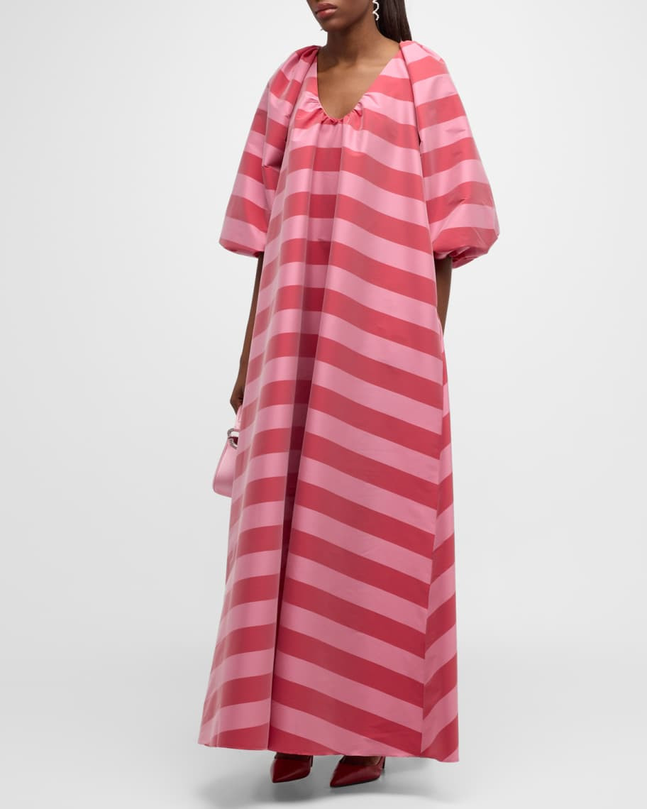 BERNADETTE George Striped Balloon-Sleeve Maxi Dress | Neiman Marcus