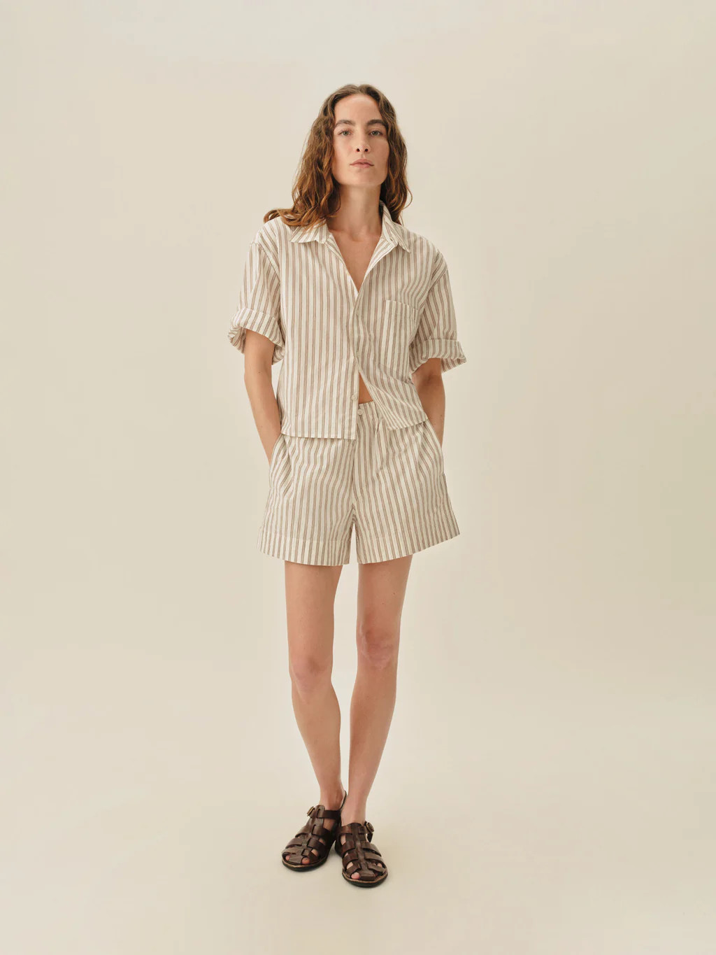 Natural / Brown Reef Stripe Mainstay Cotton Boxer Short - Buck Mason- Modern American Classics | Buck Mason