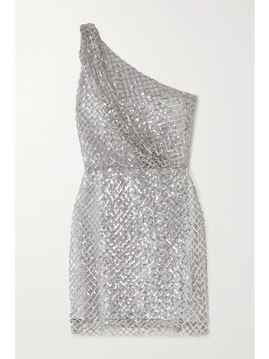 Michelle Mason - One-shoulder Sequined Mesh And Silk Mini Dress - Silver | NET-A-PORTER (US)