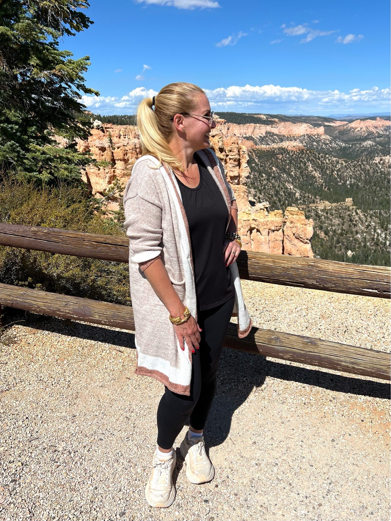Casual travel outfit for fall!

Hooded cardigan (small)
Cardigan runs big, size down.
Tank top (large)
Black leggings (large)
Hoka Sneakers (size 9, fits true to size)

Casual walking outfit that’s perfect for a road trip or traveling too.

I call this base outfit (tank top and leggings) my uniform. 

I constantly wear the tank top and leggings. I wear them walking in my neighborhood, on vacation and to Pilates class. Also wore it while visiting Bryce Canyon National Park.

Wearing a large in everything. So comfy! I highly suggest all of these pieces! So affordable too!

#LTKSeasonal #LTKOver40 #LTKSaleAlert #LTKTravel #LTKgrwm #LTKootd #LTKMidsize #LTKActive #LTKU #LTKfitnessgoals