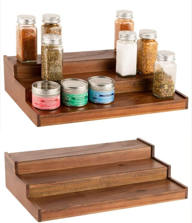 Homeries Wooden Spice Rack organizer for Cabinet 3-Tier, for Pantry Cabinet or Countertop, Waterp... | Amazon (US)