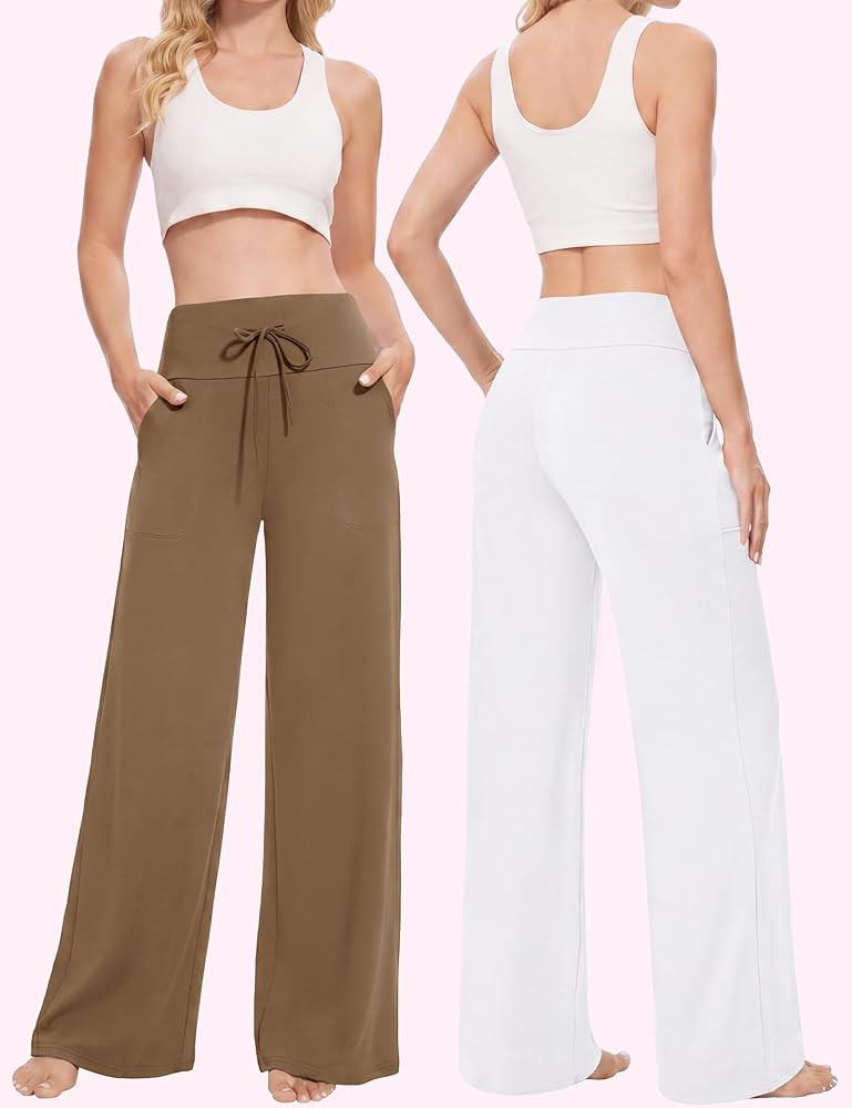 Showitty 1/3 Pack Women's Wide Leg Pants with Pockets, Casual Loose Pajama Palazzo Trousers Sweat... | Amazon (US)