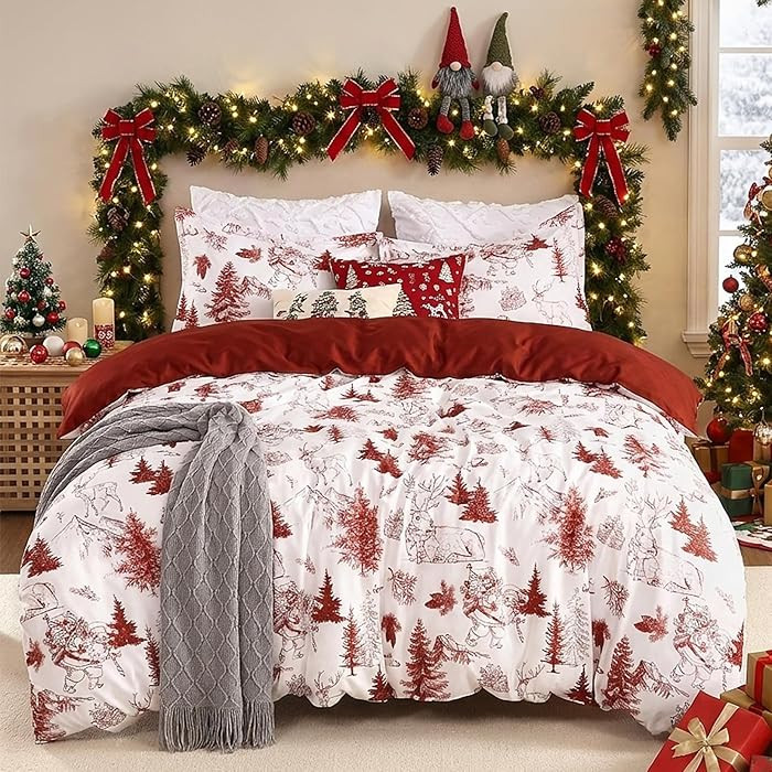 CAROMIO Christmas Duvet Cover King, Reversible Printed Comforter Cover Set Holiday Decorative Bed... | Amazon (US)