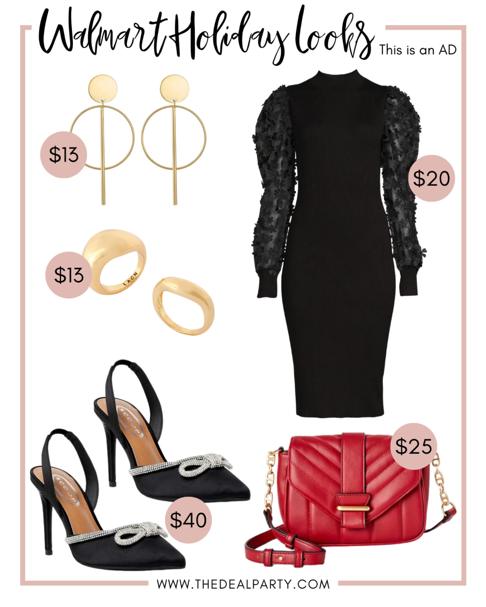 #walmartpartner Walmart Holiday | Walmart Fashion | Holiday Outfit | Holiday Fashion | black Dress | Christmas Dress | Christmas Fashion | Bow Heels | Holiday Heels | Red Purse | Christmas Outfit 

#LTKSeasonal #LTKunder50 #LTKHoliday