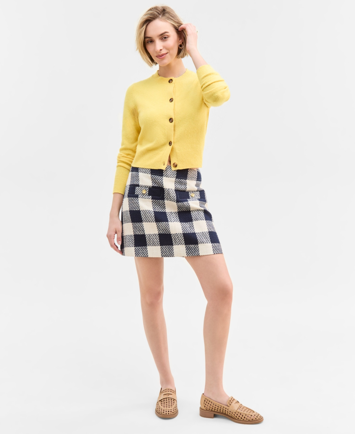 On 34th Women's Gingham Tweed Mini Skirt, Exclusively at Macy's - Intrepid Blue | Macy's