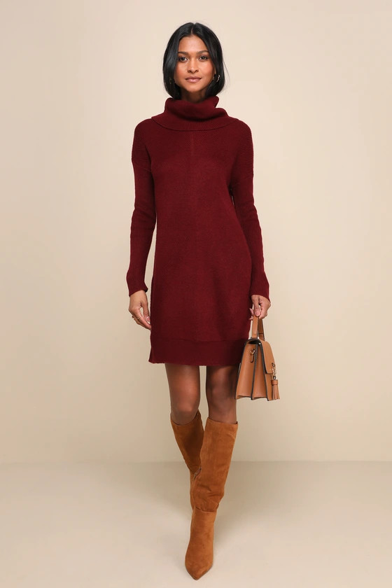 Tea Reader Burgundy Mini Sweater Dress | Lulus