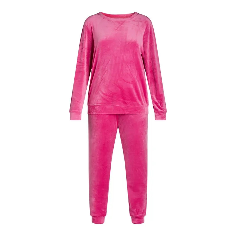 Time and Tru Women's Velour Sweatshirt and Jogger Pants Set, 2-Piece, Sizes XS-XXXL | Walmart (US)