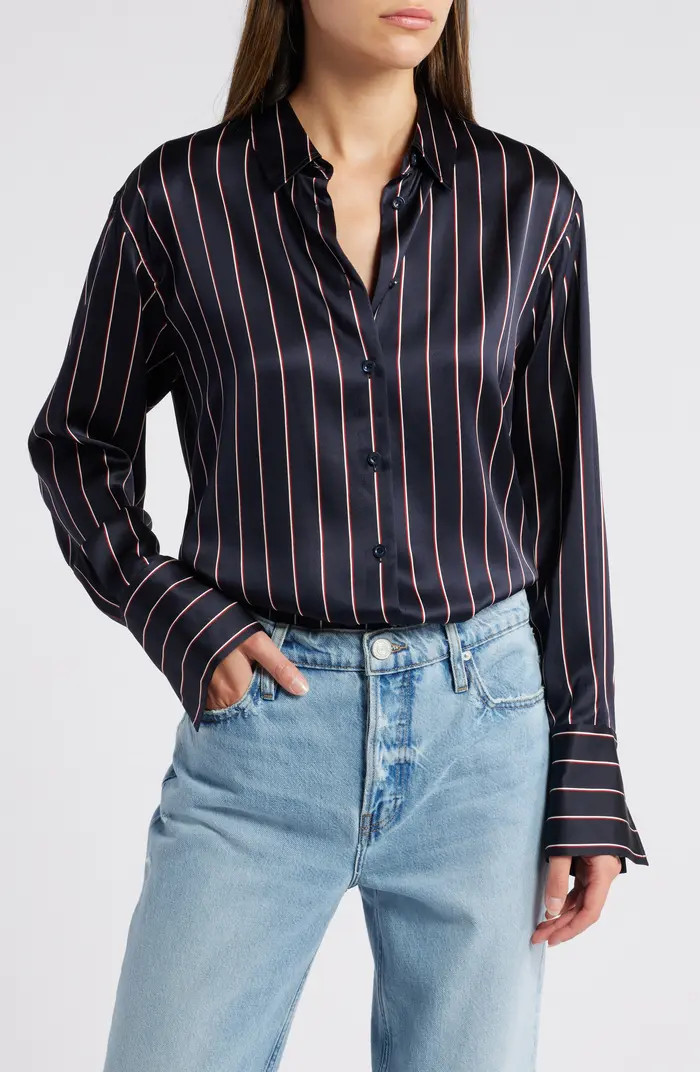 The Standard Stripe Stretch Silk Button-Up Shirt | Nordstrom
