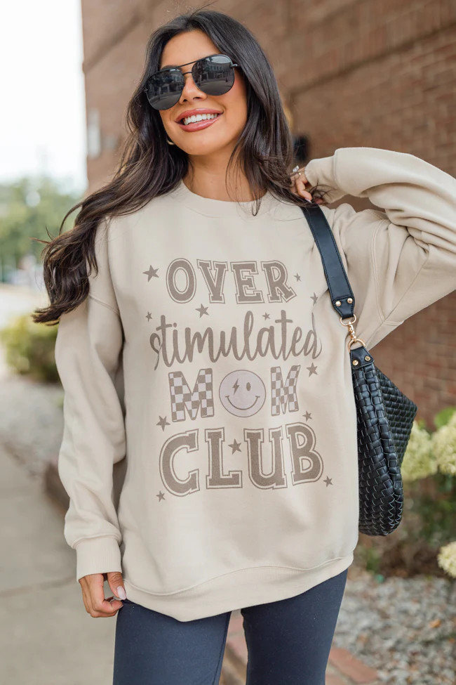 Over Stimulated Mom Club Cream Oversized Graphic Sweatshirt | Pink Lily