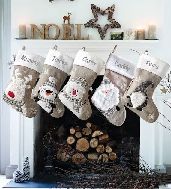 Personalised Christmas Stocking Embroidered Grey Stocking - Etsy | Etsy (US)