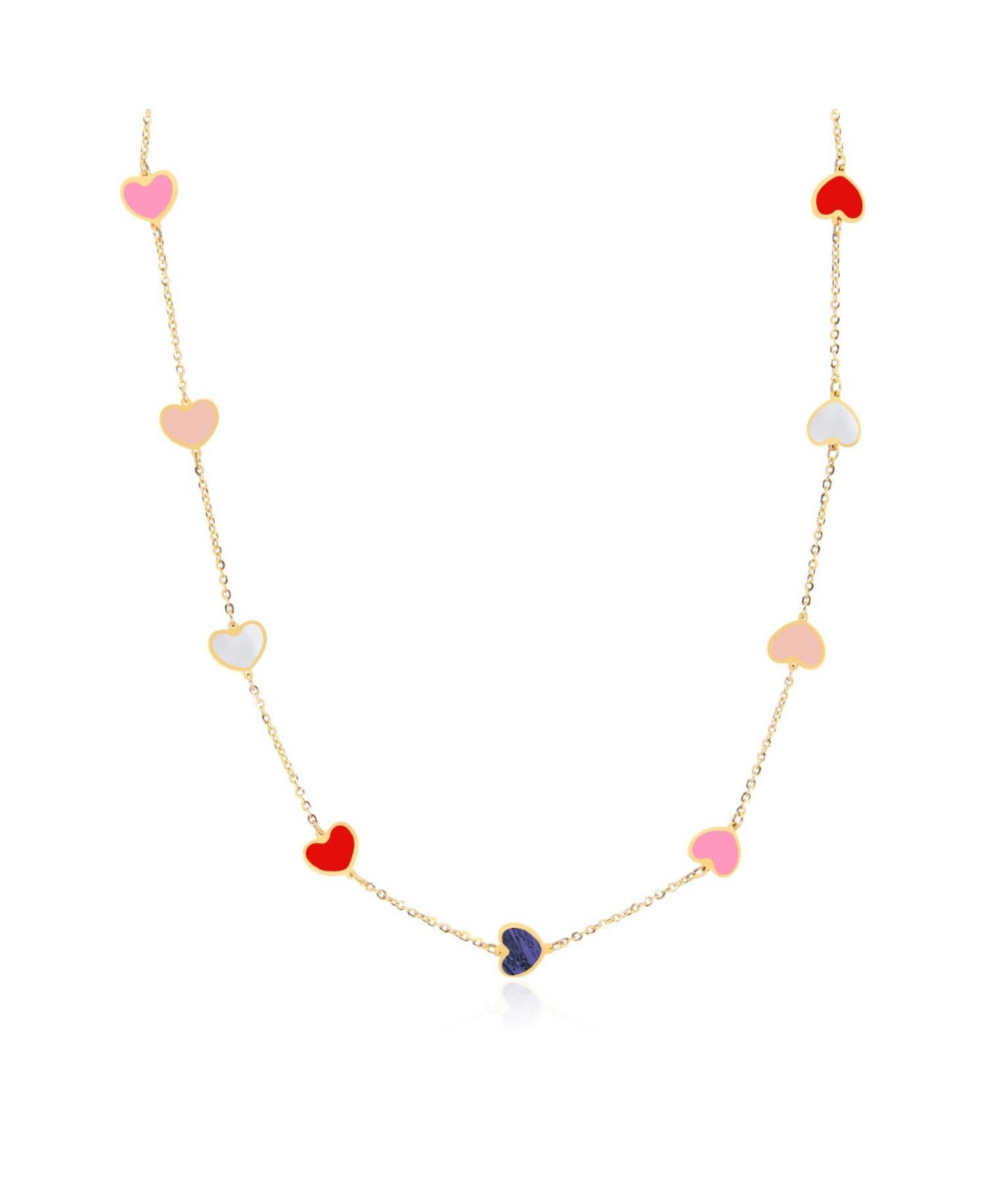 The Lovery Multicolored Mixed Heart Station Necklace 14K Gold - Open Miscellaneous | Macy's