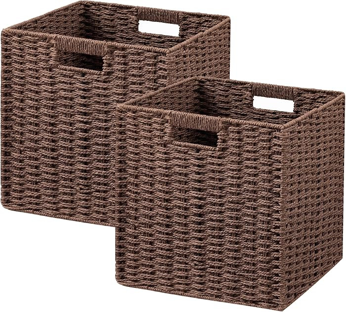 UBBCARE 2 Pack Wicker Basket, 11L×11H×10.5W inch Woven Paper Rope Storage Baskets for shelves, ... | Amazon (CA)