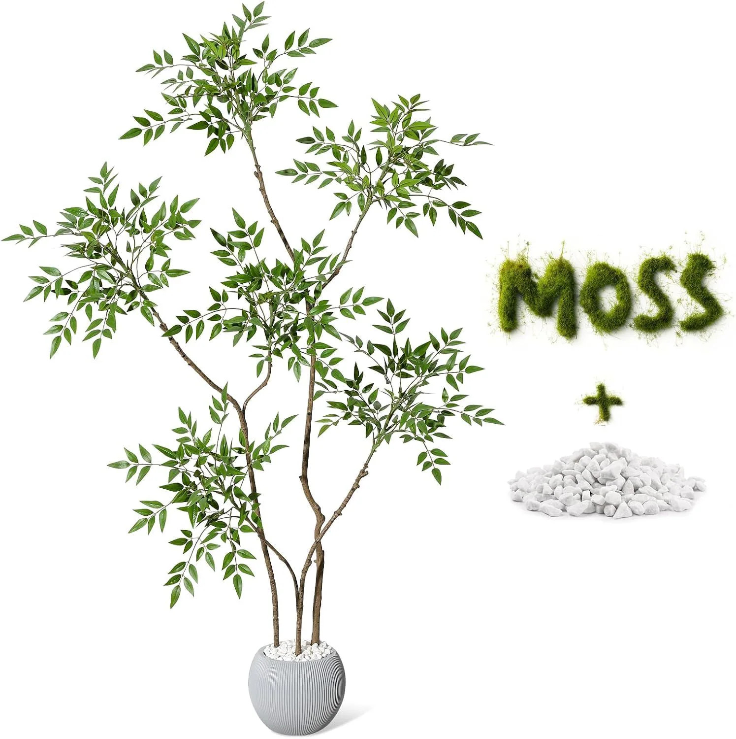 GarveeLife Nandina Artificial Plants with Sphere Planter Pot Artificial Tree Indoor with Moss and Pebbles Fake Potted Tree for Indoor and Home Office | Lowe's