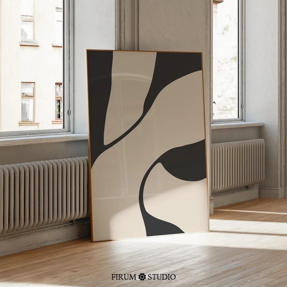 Mid Century Modern Abstract Lines Art, Minimalist Black And Beige Wall Art, Organic Decor For Liv... | Walmart (US)