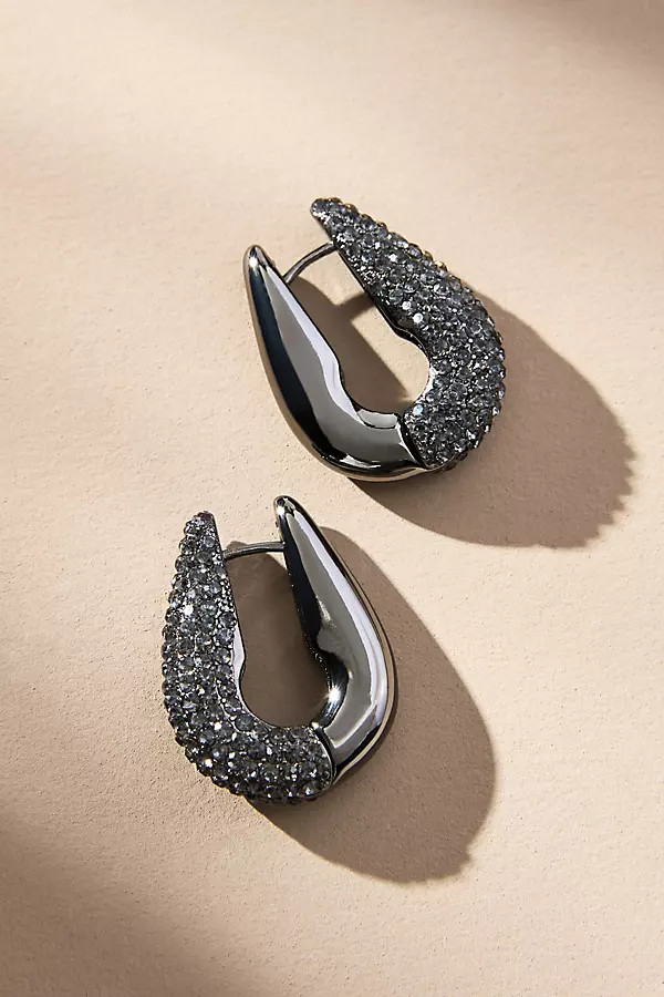 Half-Pavé Oval Earrings | Anthropologie (US)