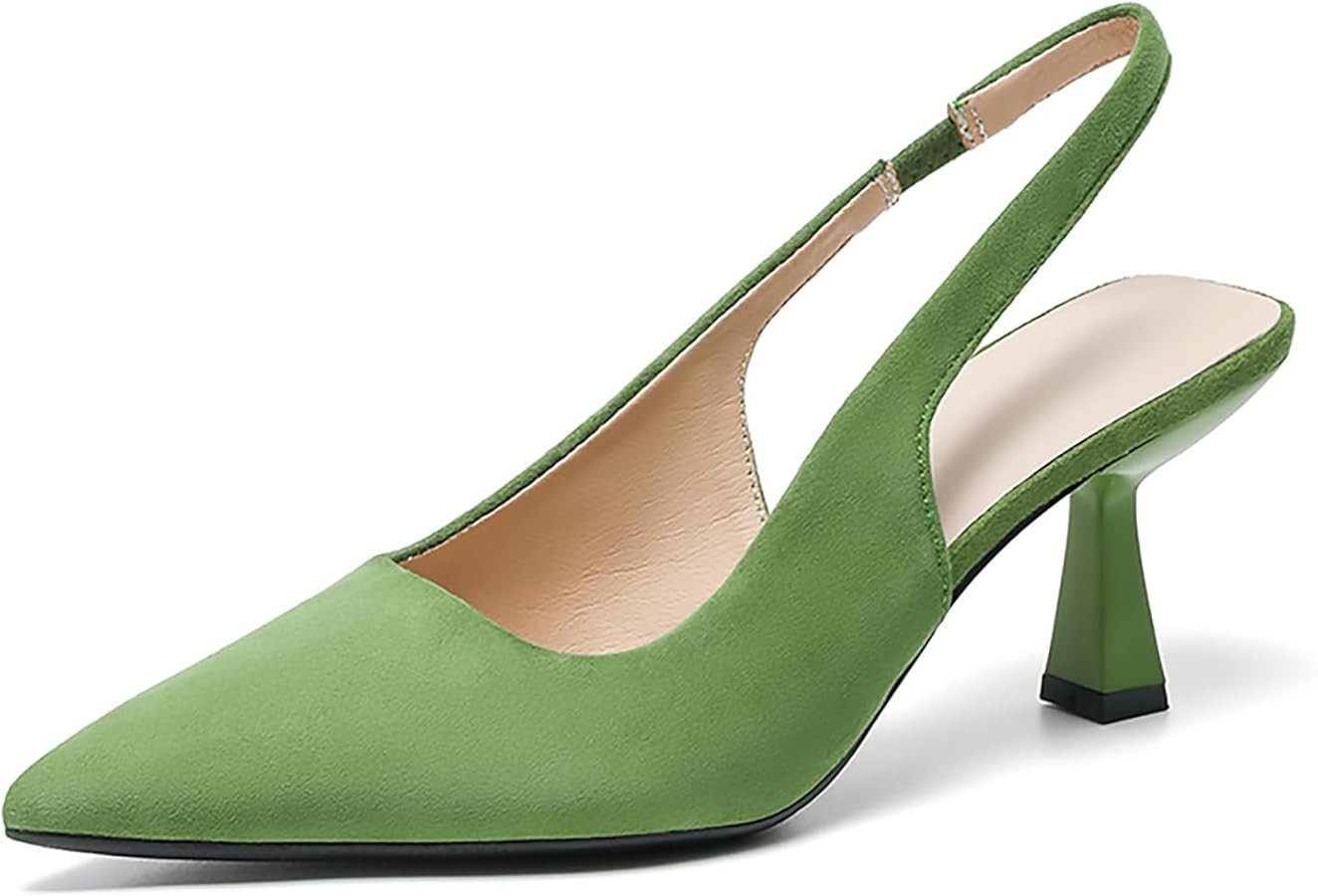 Women's Closed Pointed Toe Slingback Kitten Heels Suede Fashion Slip on Backless Heel Dress Pumps... | Amazon (US)