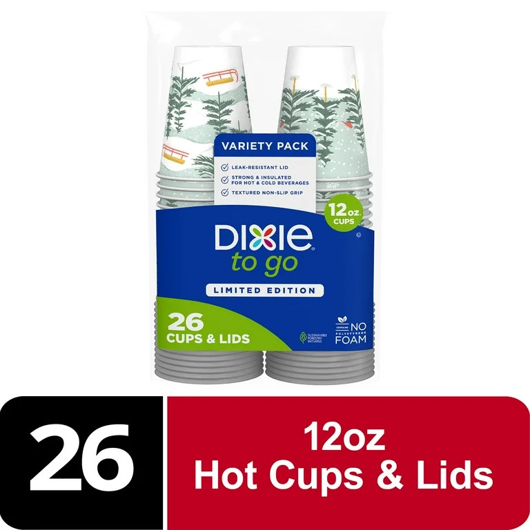 Dixie To Go Holiday Disposable Paper Cups, 12 oz, Multi-Color, 26 Count | Walmart (US)