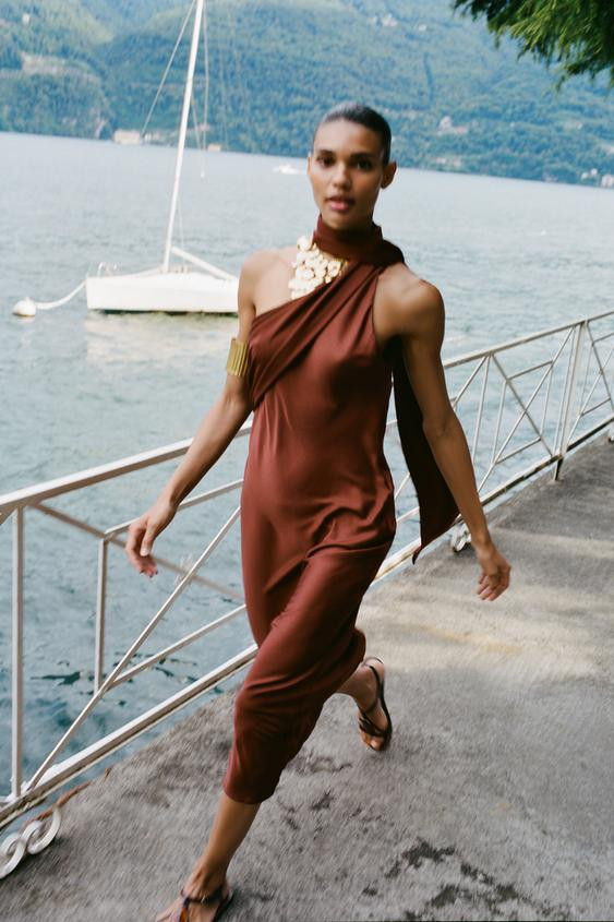 ASYMMETRIC SCARF MIDI DRESS | Zara US