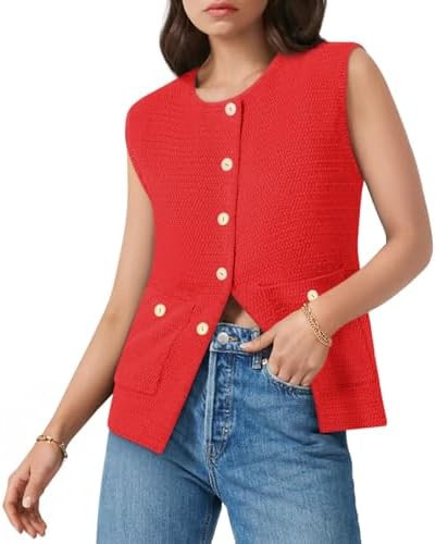 Yousify Womens Sweater Vest Sleeveless Button Down Round Neck Knitted Tank Tops Casual Cardigan w... | Amazon (US)