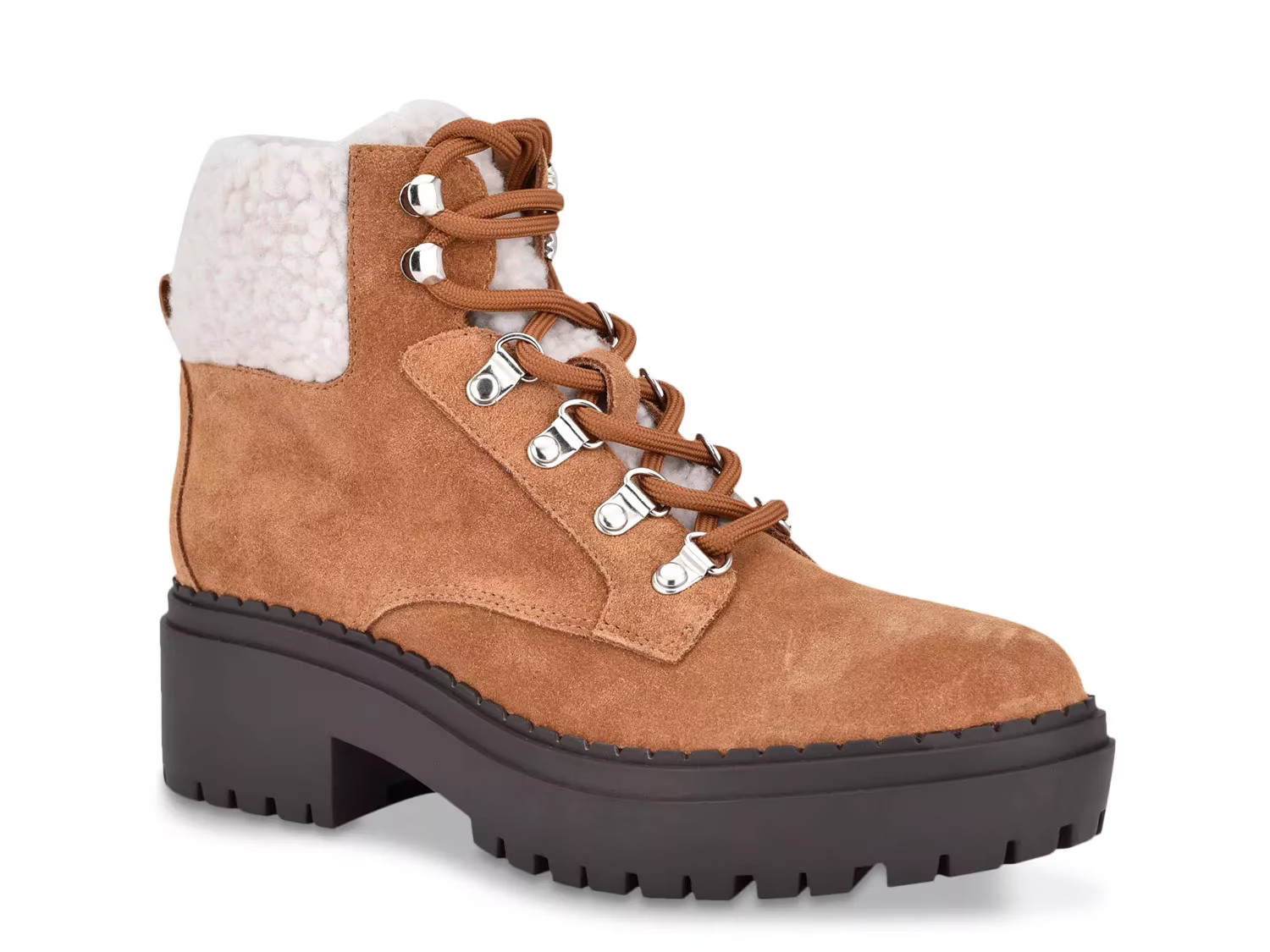 Marc Fisher Leigan Bootie - Women's - Cognac Suede - Block Bootie Combat Platform Winter | DSW