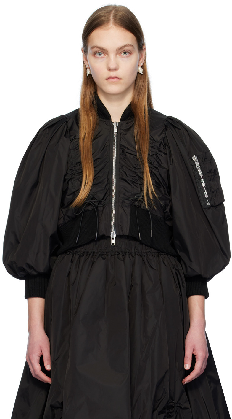 Simone Rocha Black Cropped Bomber Jacket | SSENSE