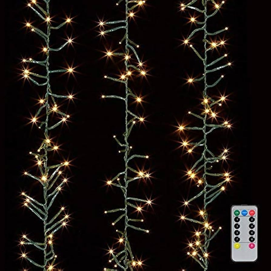 Raz Christmas Cluster Lights Battery Operated 15 Foot Garland with 120 Warm White Lights on Green... | Amazon (US)