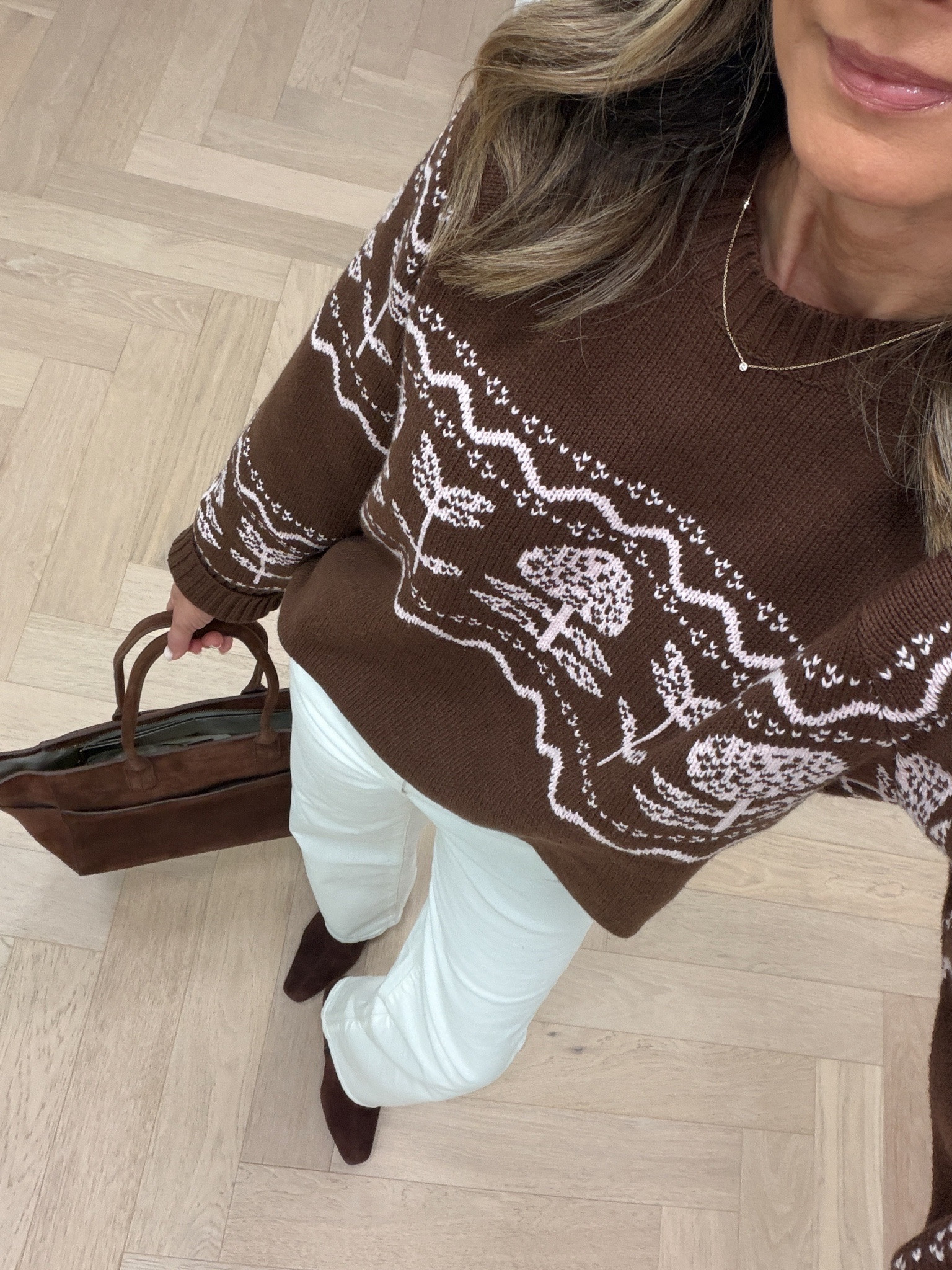 I’m 5’6
-white denim jeans TTS
-baby pink and chocolate brown sweater XS
-suede boots TTS

Effortless midlife style, comfortable outfit ideas, and timeless pieces you’ll wear on repeat.